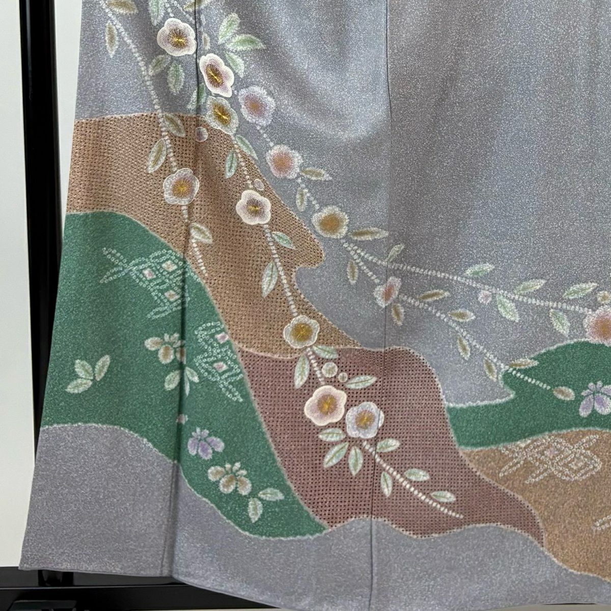 訪問服 身長158.5cm 袖長62cm S 雙層 枝花 霞 刺繡 金線 灰紫 純蠶絲 名品級