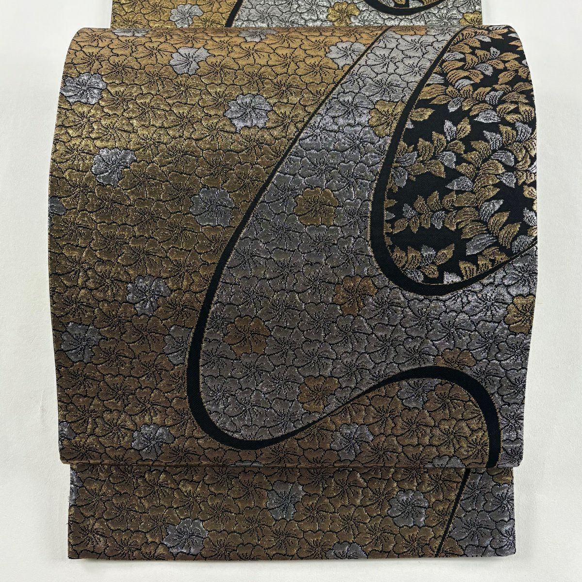 【美品】 袋帶 秀品級 樱花 流水 金金箔 金色 六通 純蠶絲