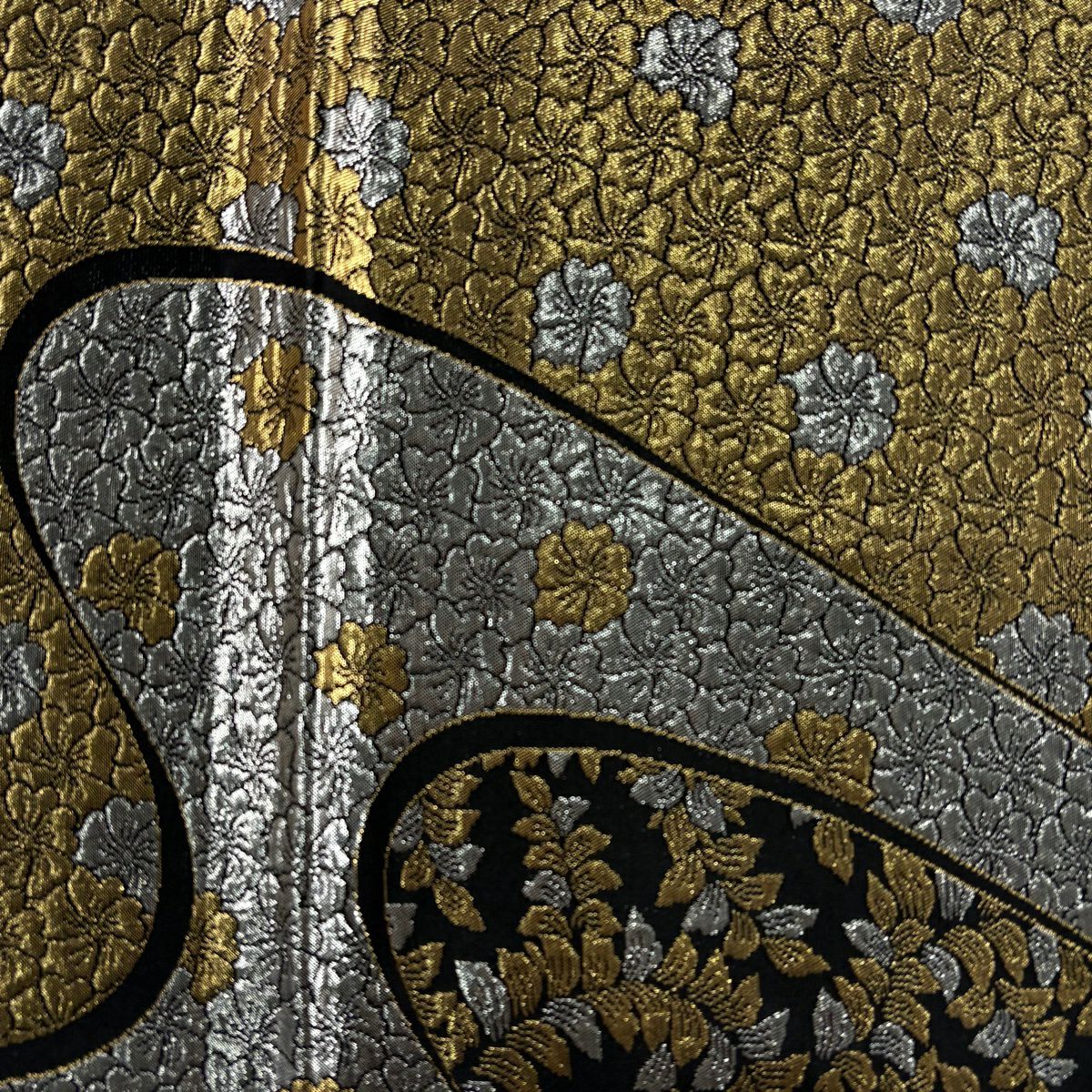 【美品】 袋帶 秀品級 樱花 流水 金金箔 金色 六通 純蠶絲