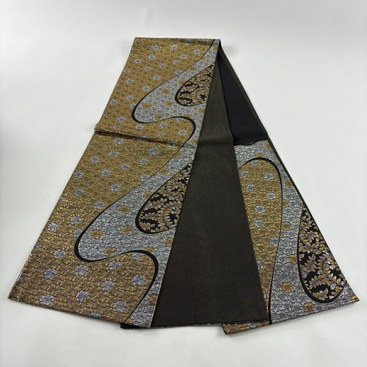 【美品】 袋帶 秀品級 樱花 流水 金金箔 金色 六通 純蠶絲
