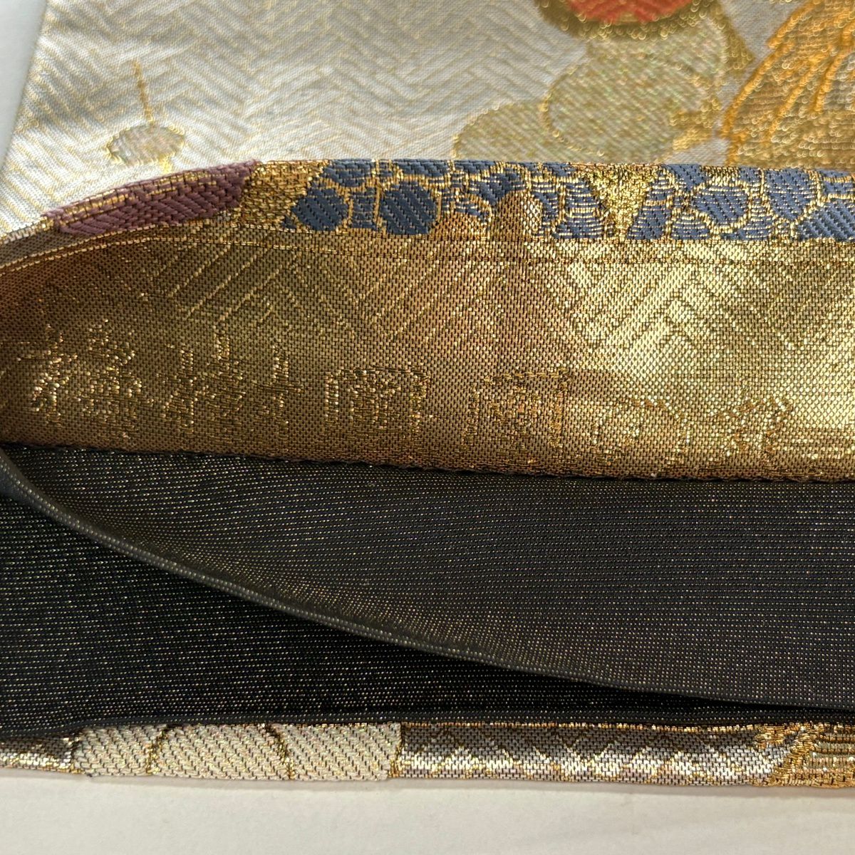 袋帶 秀品級 梅花樹鳳凰的圓形 金銀絲 金金箔 金色 六通 純蠶絲