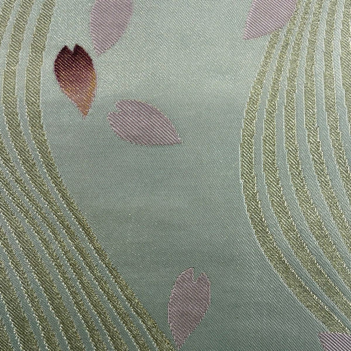 【美品】 袋帶 秀品級 花瓣 雜色條紋 金絲 金銀彩 灰色 全通 純蠶絲
