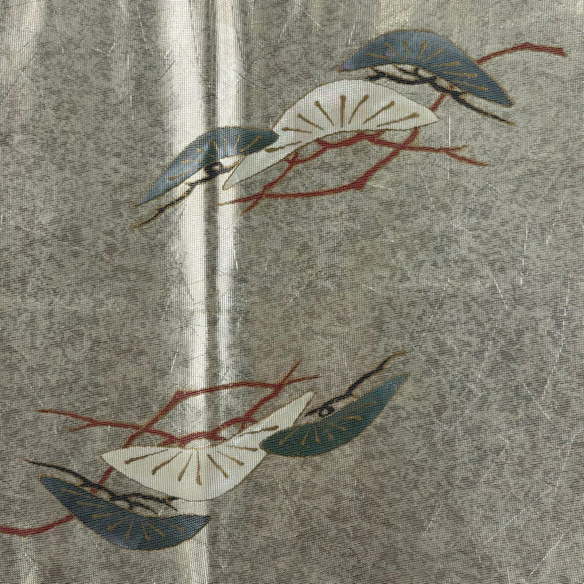 【美品】 袋帶 秀品級 關西仕立 松樹 霞 螺鈿金金箔 金金箔 灰綠 お太鼓圖案 純蠶絲