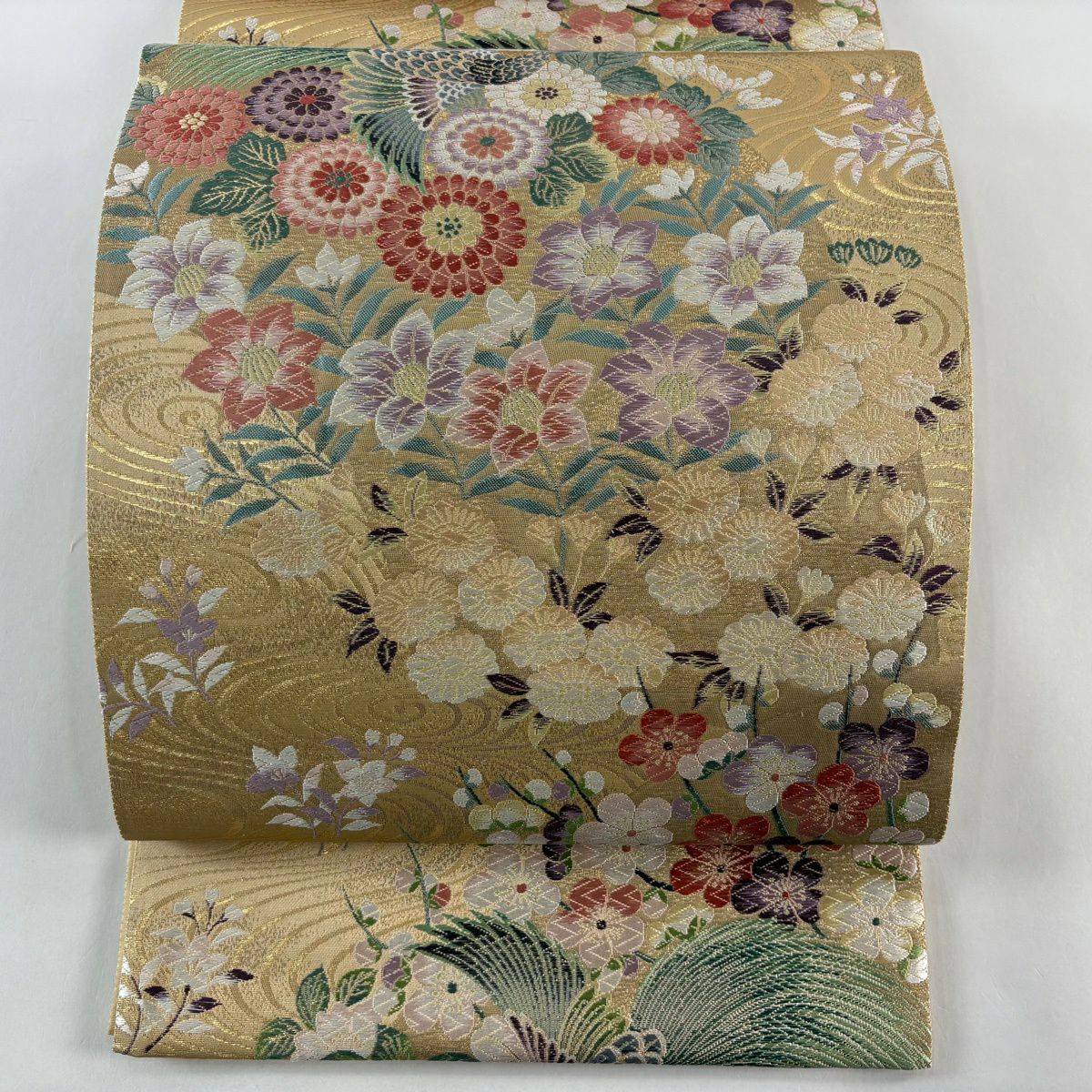 【美品】 袋帶 秀品級 證書齊全 瑞鳳華 花鳥 唐織 金金箔 山吹茶 六通 純蠶絲