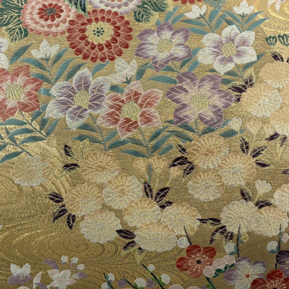 【美品】 袋帶 秀品級 證書齊全 瑞鳳華 花鳥 唐織 金金箔 山吹茶 六通 純蠶絲
