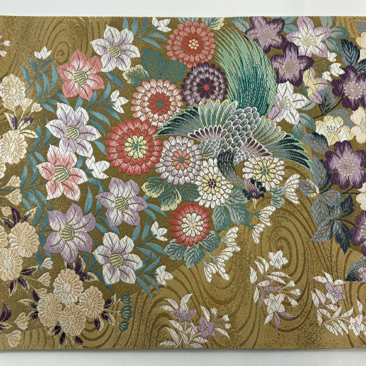 【美品】 袋帶 秀品級 證書齊全 瑞鳳華 花鳥 唐織 金金箔 山吹茶 六通 純蠶絲