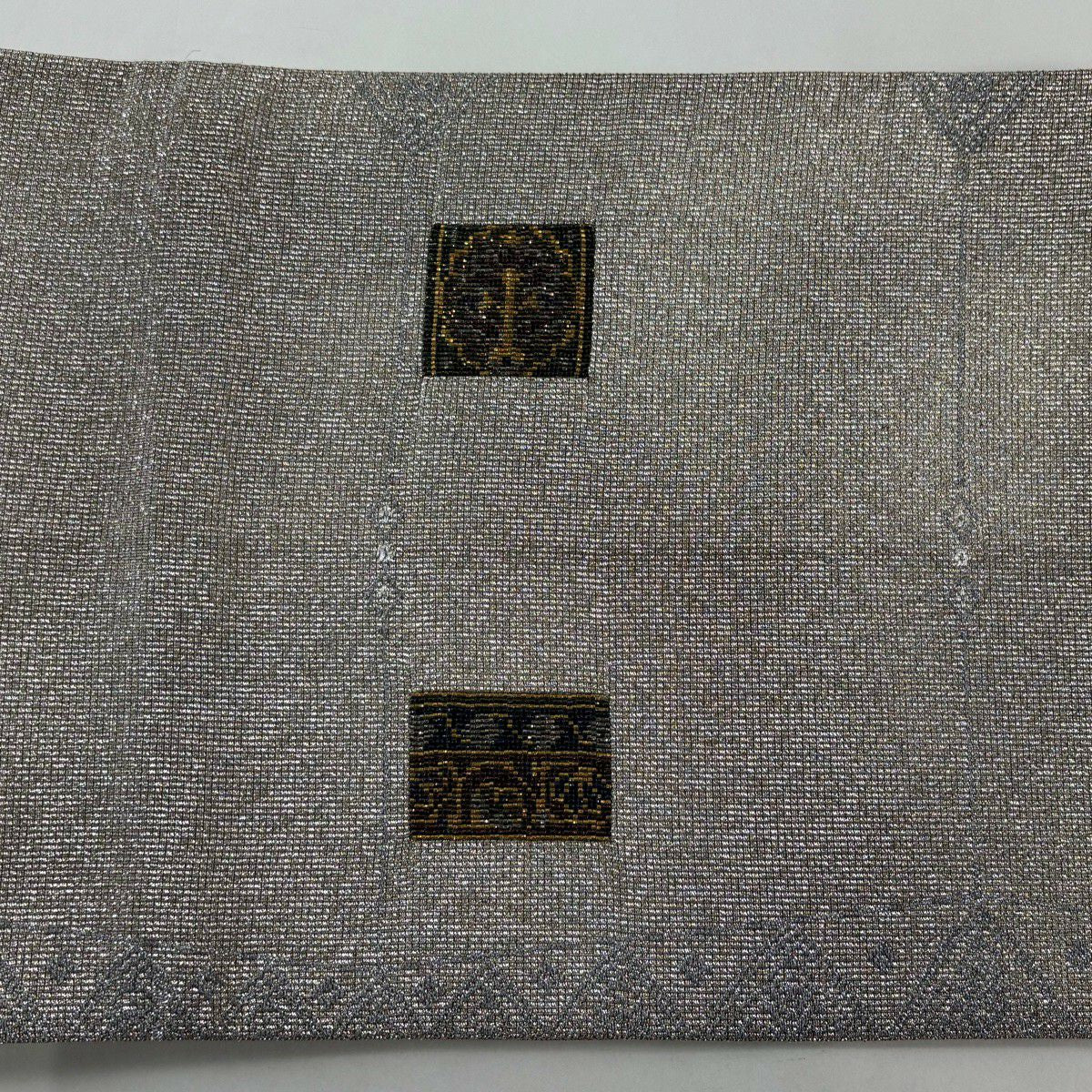 【美品】 袋帶 秀品級 草花紋紋 幾何學 珠子 金金箔 淺紫色 大鼓圖案 純蠶絲