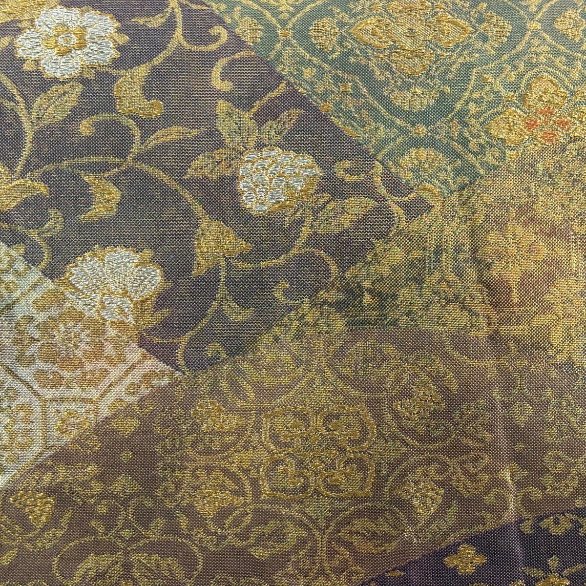 【美品】 袋帶 秀品級 向鳥 花唐草紋 金銀彩 金金箔 紫 六通 純蠶絲