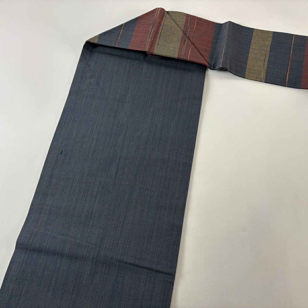 【美品】名古屋帶 秀品級 紬織織 段紋 深藍 純蠶絲