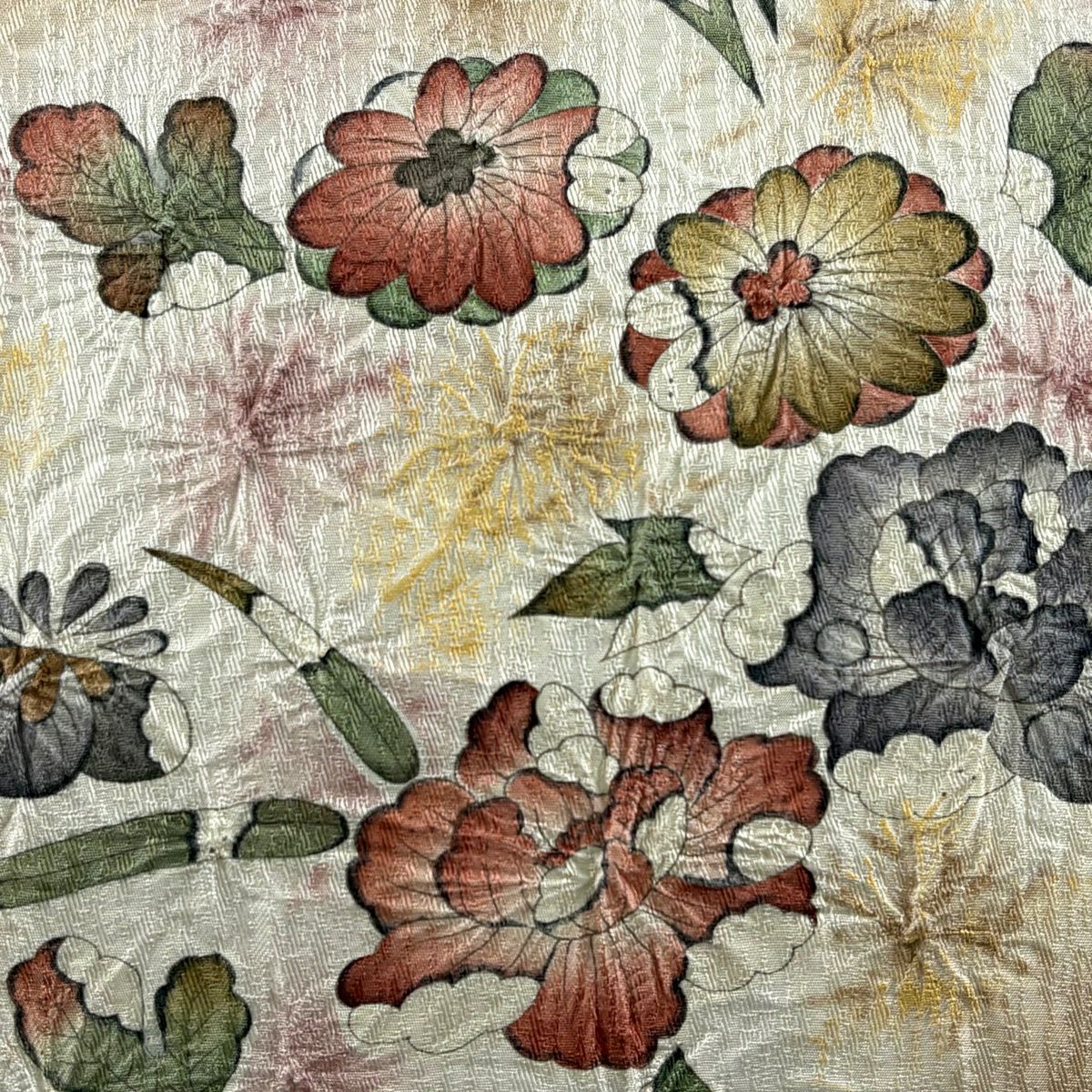 【美品】名古屋帶 秀品級 草花紋紋 金銀彩 漸層 米色 純蠶絲