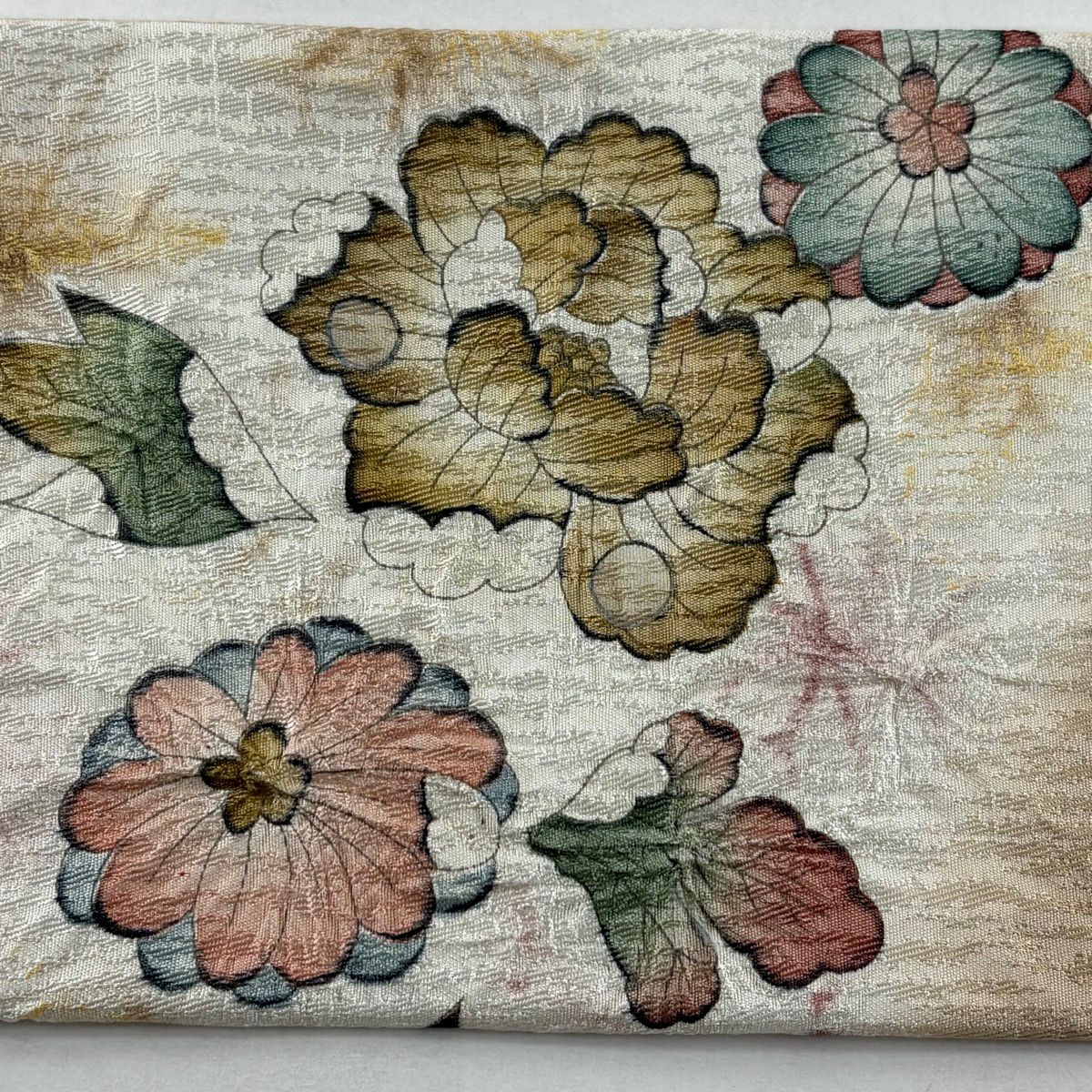 【美品】名古屋帶 秀品級 草花紋紋 金銀彩 漸層 米色 純蠶絲