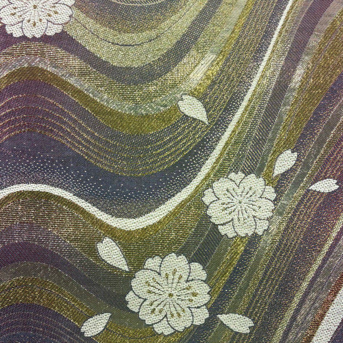 袋帶 優品級 振袖禮服禮服用 櫻花 櫻花花瓣 金金箔 粉色 六通 純蠶絲