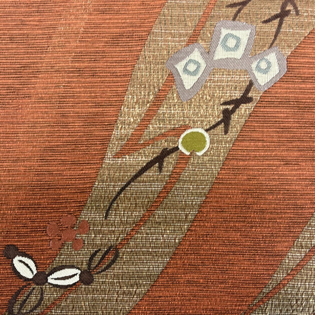 【美品】 袋帶 秀品級 枝花 金金箔 紅茶 六通 純蠶絲
