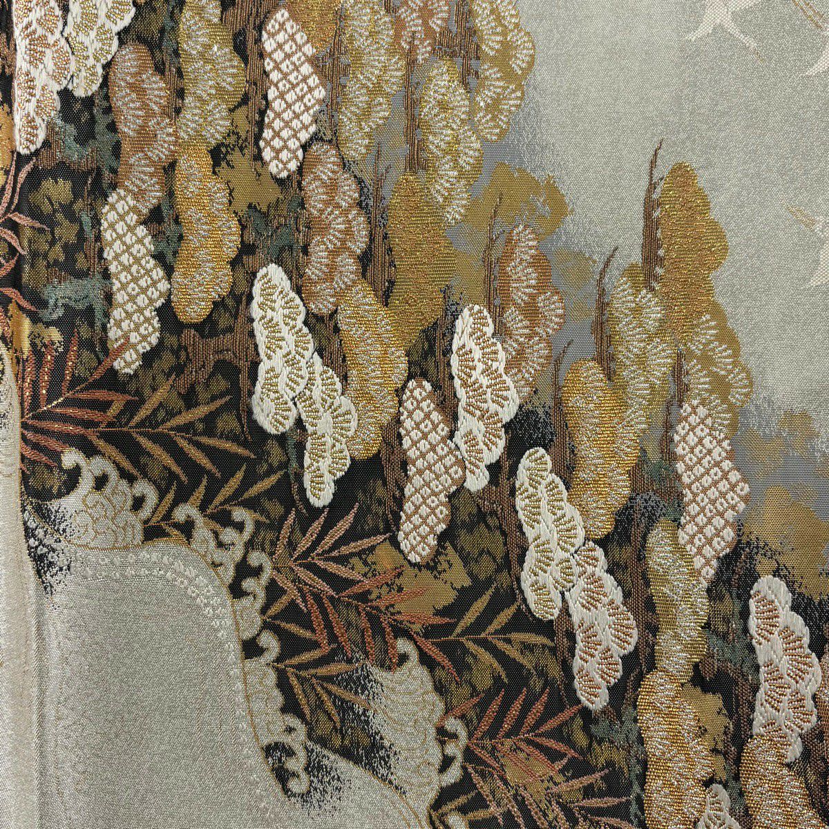【美品】 袋帶 秀品級 松樹 波頭 金金箔 金色 大鼓圖案 純蠶絲
