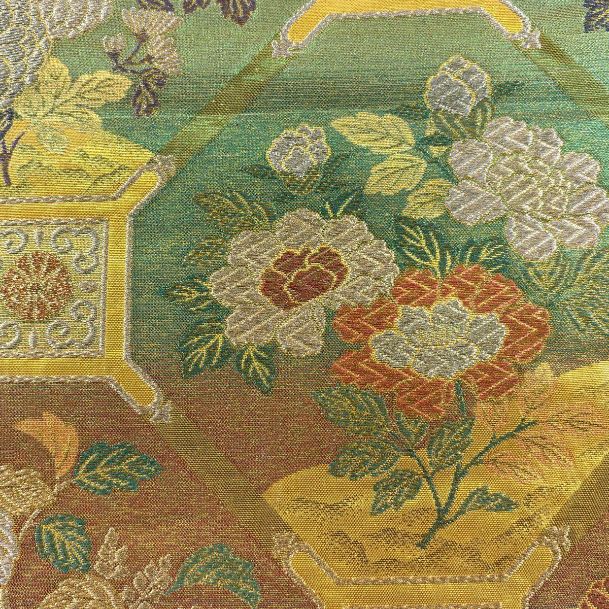 袋帶 逸品級 佐波理 落款 蜀江祭華圖 花鳥 唐織 金金箔 金色 六通 純蠶絲