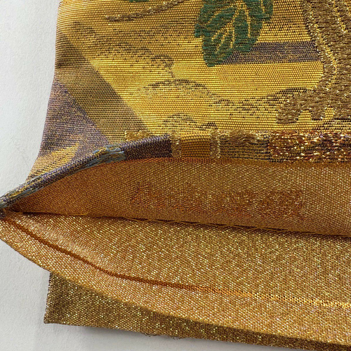 袋帶 逸品級 佐波理 落款 蜀江祭華圖 花鳥 唐織 金金箔 金色 六通 純蠶絲