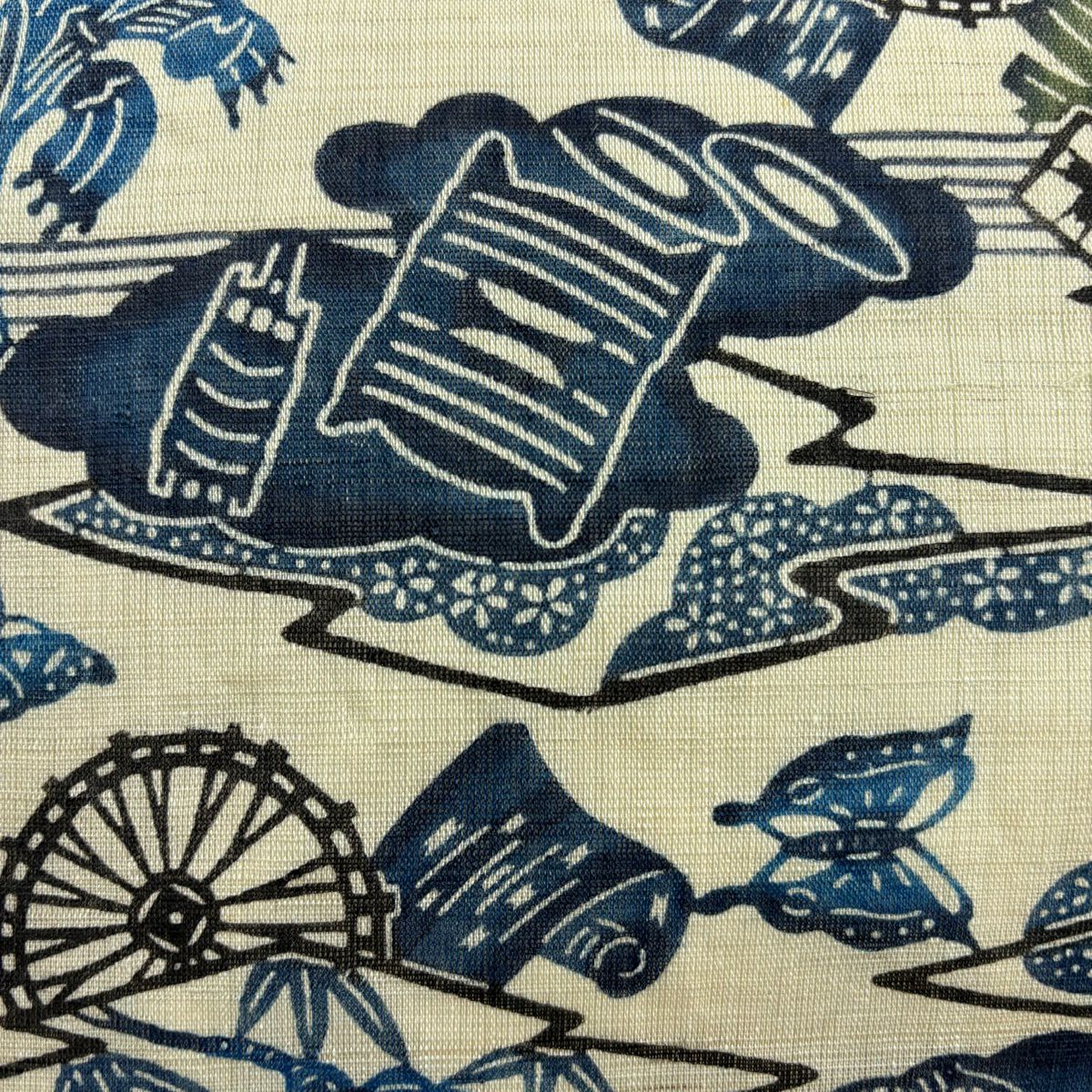 名古屋帶 逸品級 城間榮順 落款 夏帶 線卷 蝴蝶 淺綠 麻
