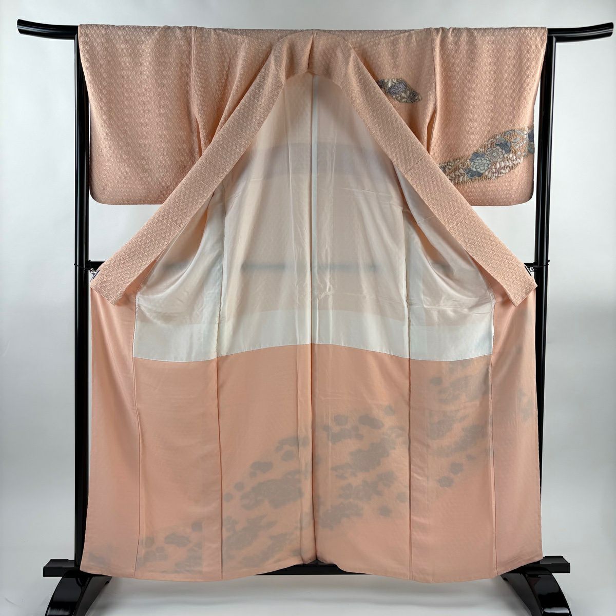【美品】訪問服 身長159.5cm 袖長65cm M 雙層 辻花染圖案 地紋 銀線 金金箔 淺粉色 純蠶絲 優品級
