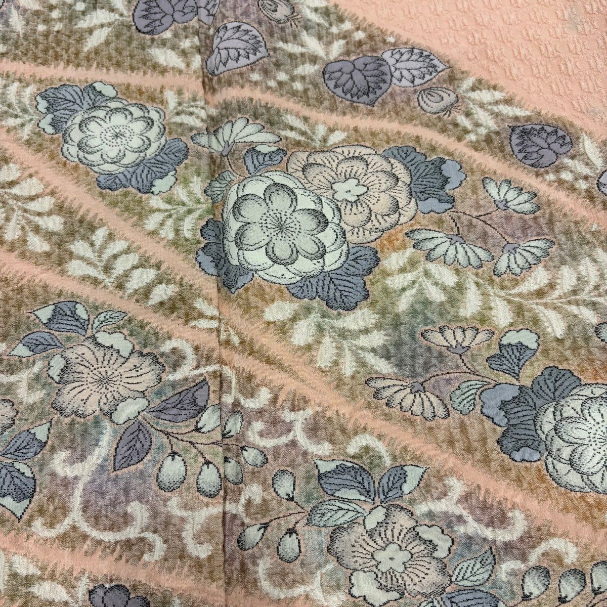 【美品】訪問服 身長159.5cm 袖長65cm M 雙層 辻花染圖案 地紋 銀線 金金箔 淺粉色 純蠶絲 優品級