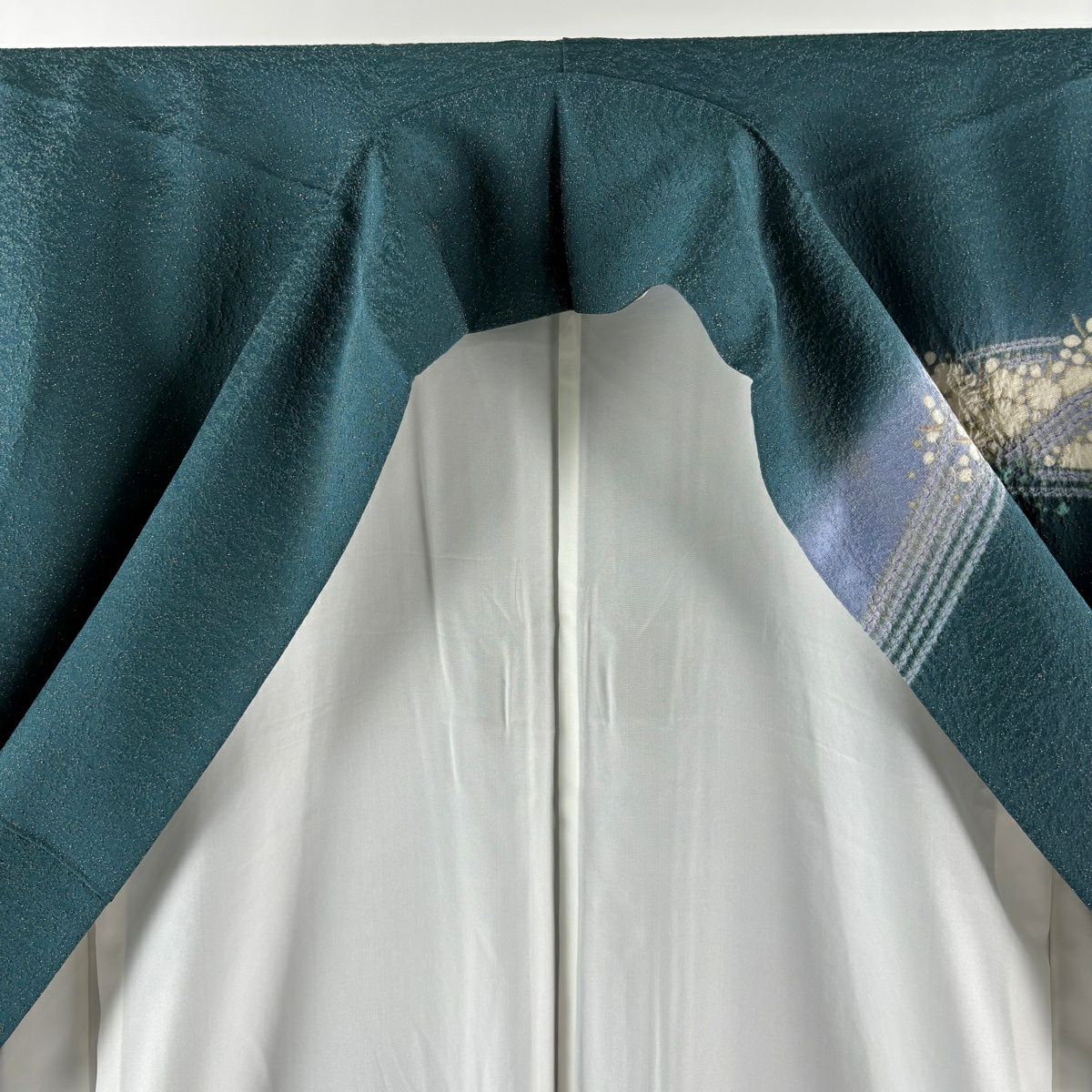 訪問服 身長168.5cm 袖長67.5cm L 雙層 滝泰 有落款 草花紋紋 波 金通染 灰綠 純蠶絲 逸品級