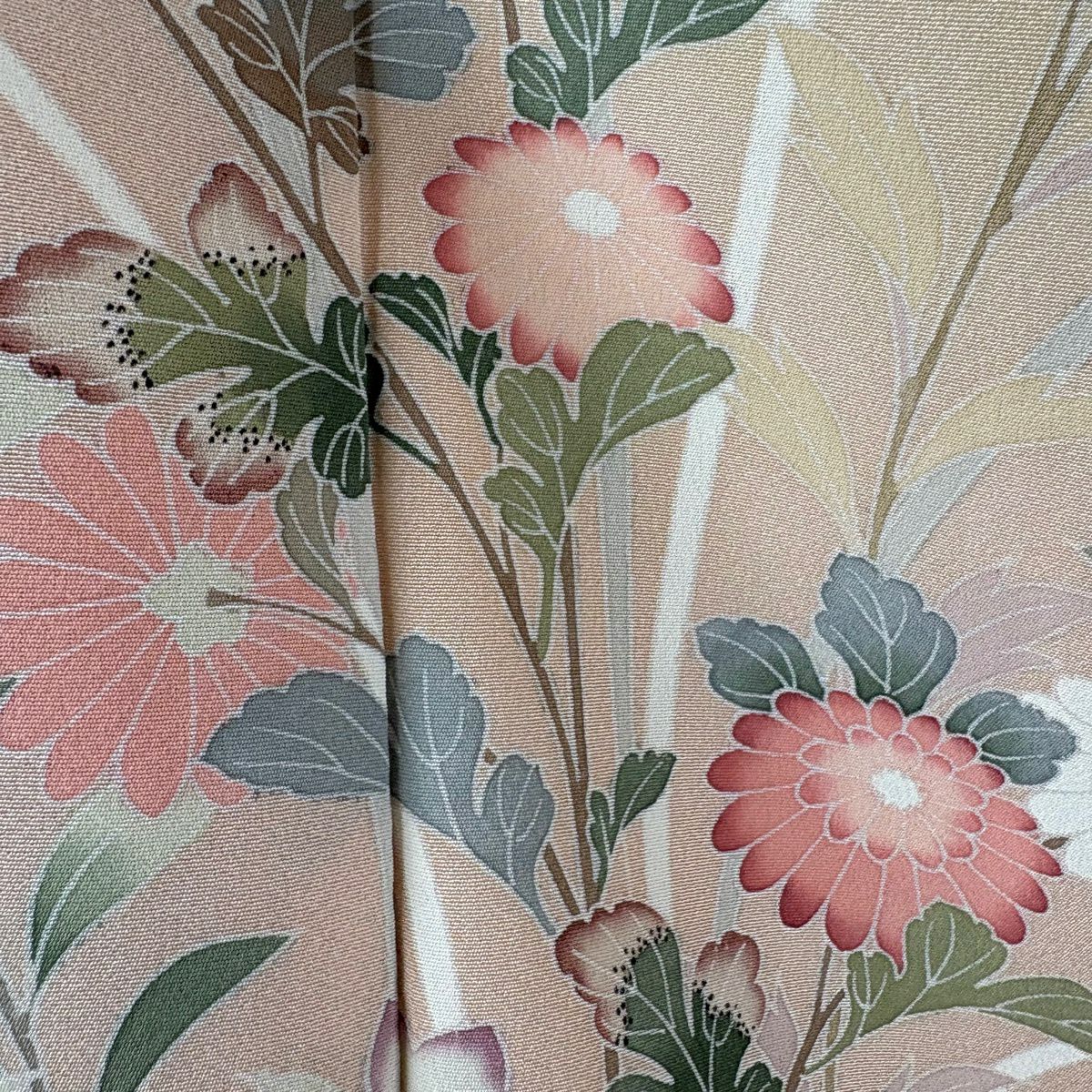 【美品】訪問服 身長157.5cm 袖長63cm S 雙層 落款あり 菊花 桔梗 染分 ぼかし 米色 純蠶絲 逸品級