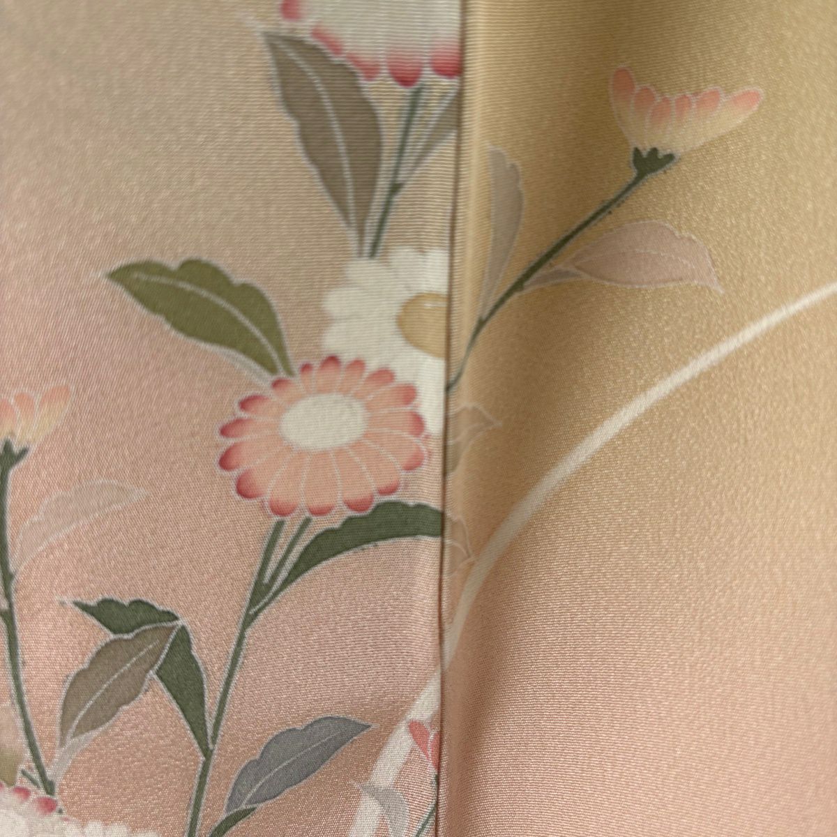 【美品】訪問服 身長157.5cm 袖長63cm S 雙層 落款あり 菊花 桔梗 染分 ぼかし 米色 純蠶絲 逸品級