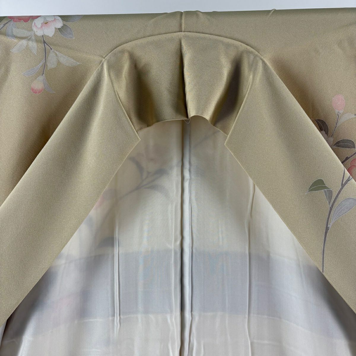 【美品】訪問服 身長157.5cm 袖長63cm S 雙層 落款あり 菊花 桔梗 染分 ぼかし 米色 純蠶絲 逸品級