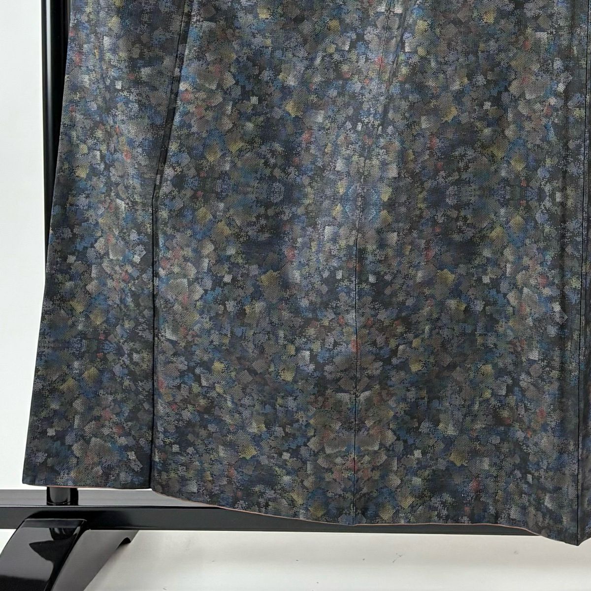 【美品】 大島紬織 身長159cm 袖長66.5cm M 雙層 都喜ヱ門 證書附帶 幾何學 墨色 純蠶絲 逸品級