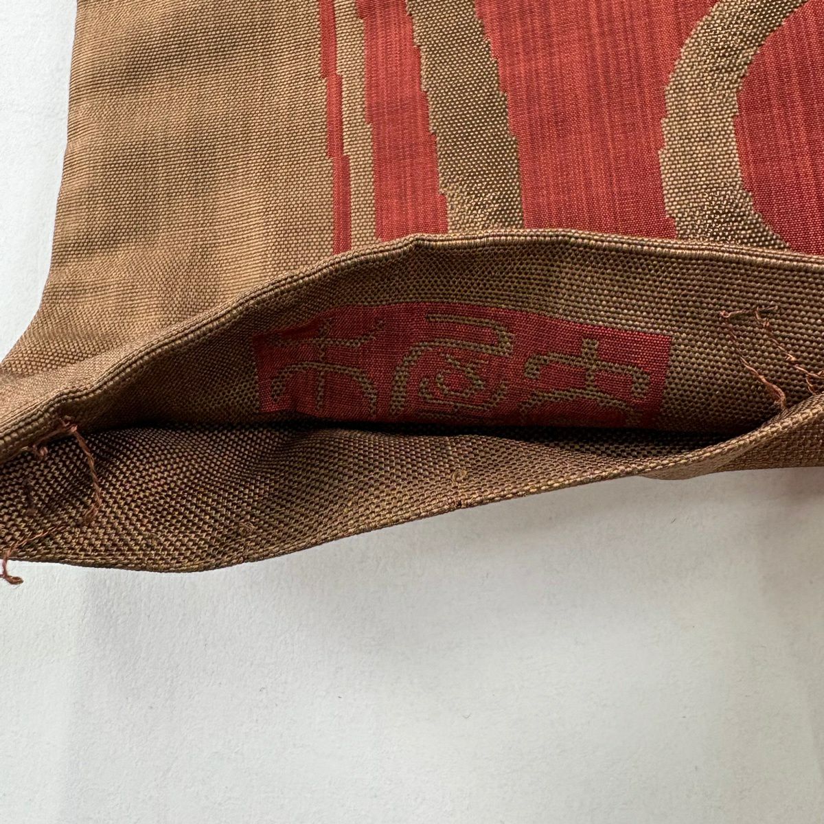 【美品】 袋帶 名品級 木屋太 附落款 幾何學 紅茶 六通 純蠶絲