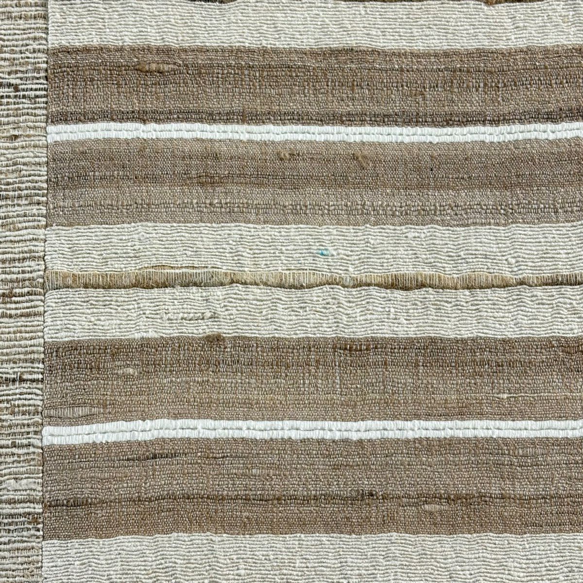 【美品】 袋帶 逸品級 紬織織 縞紋 米色 全通 純蠶絲