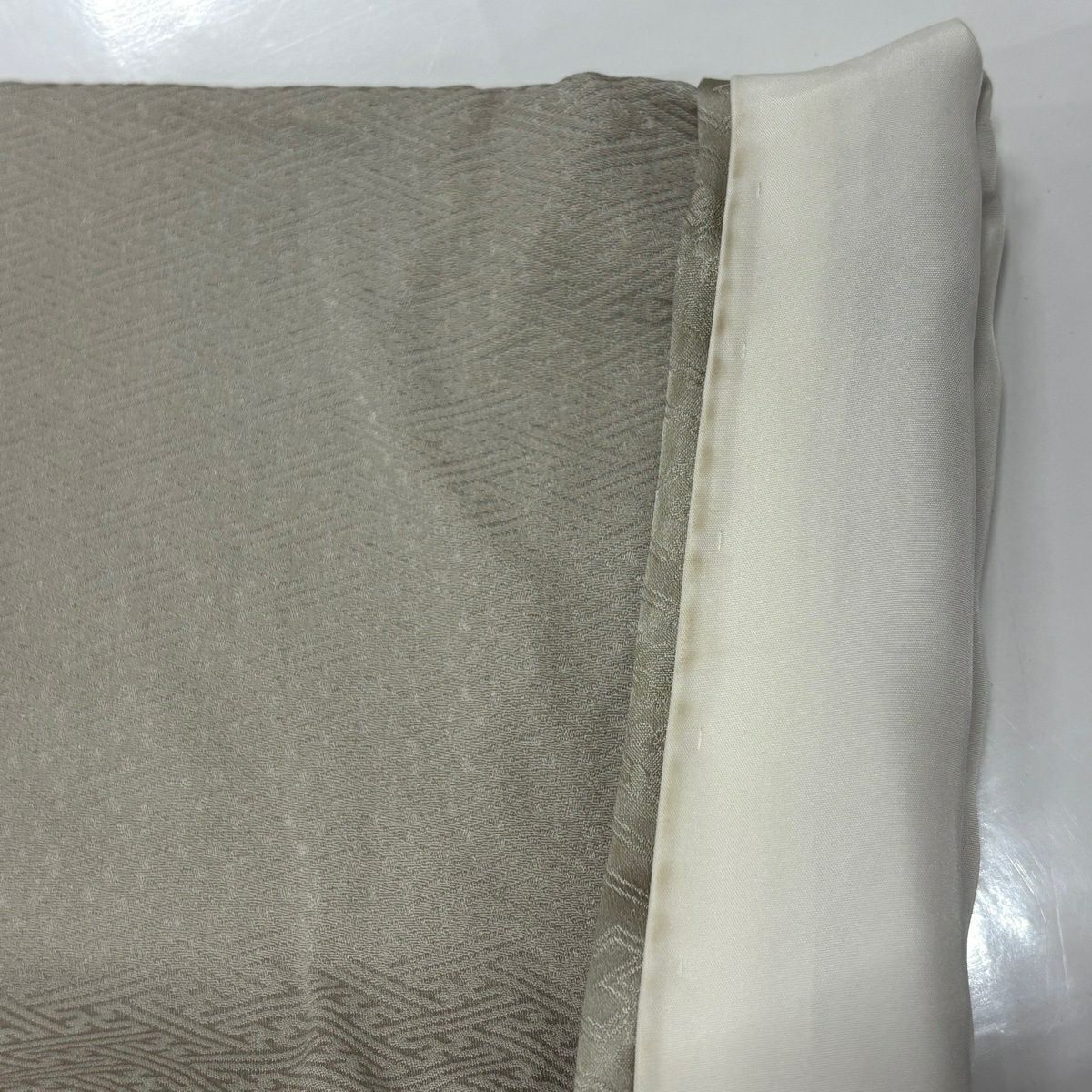 訪問服 身長160cm 袖長64.5cm M 雙層 椿 雲紋 刺繡 絞染 灰綠 純蠶絲 秀品級 三つ紋