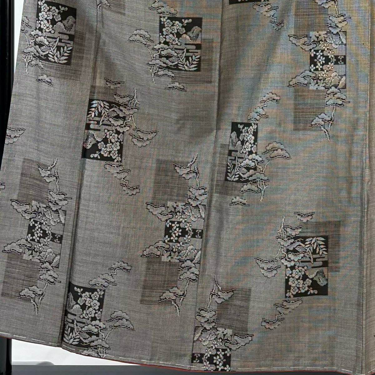 紬織 身長155.5cm 袖長64.5cm M 雙層 松樹梅花 色紙 焦茶 純蠶絲 秀品級