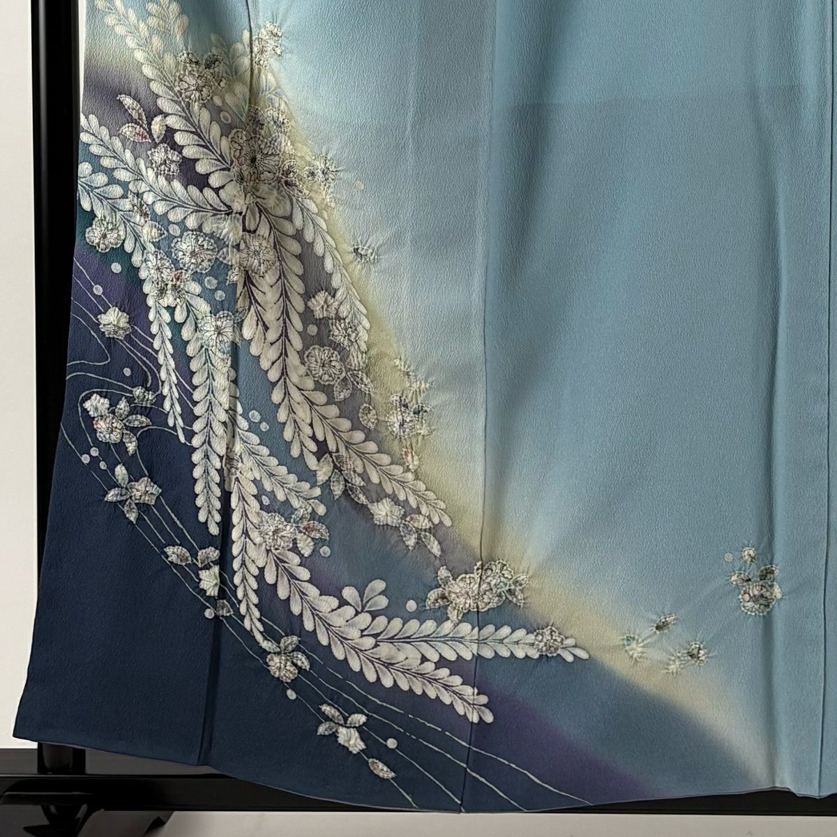 付下 身長157.5cm 袖長65cm M 雙層 辻花染 漸層 水藍 純蠶絲 優品級