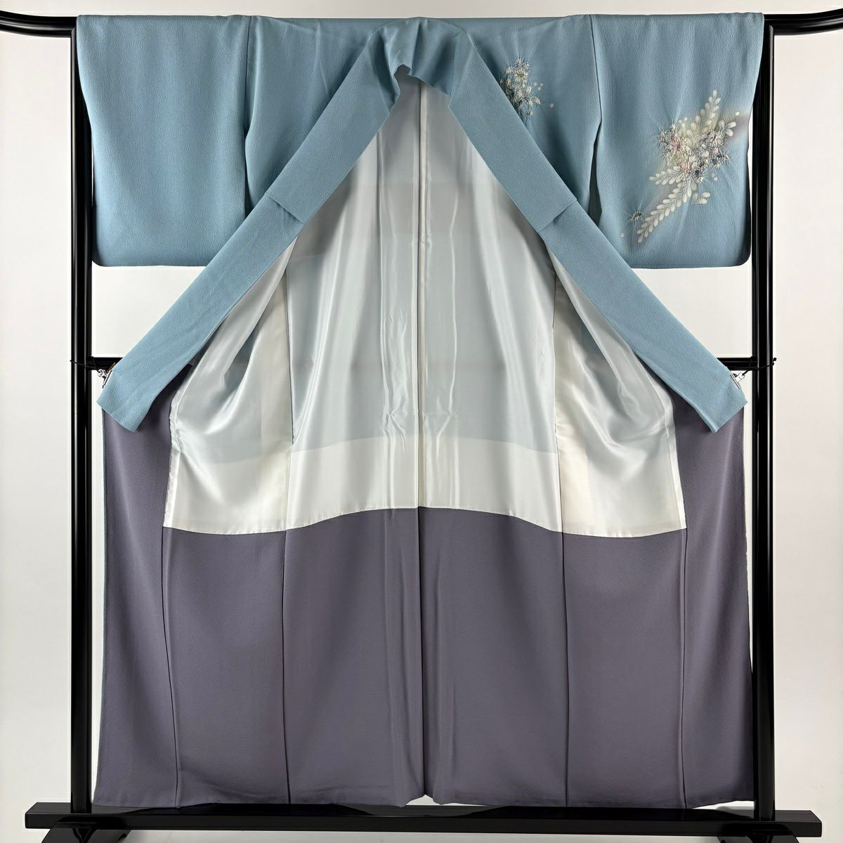 付下 身長157.5cm 袖長65cm M 雙層 辻花染 漸層 水藍 純蠶絲 優品級