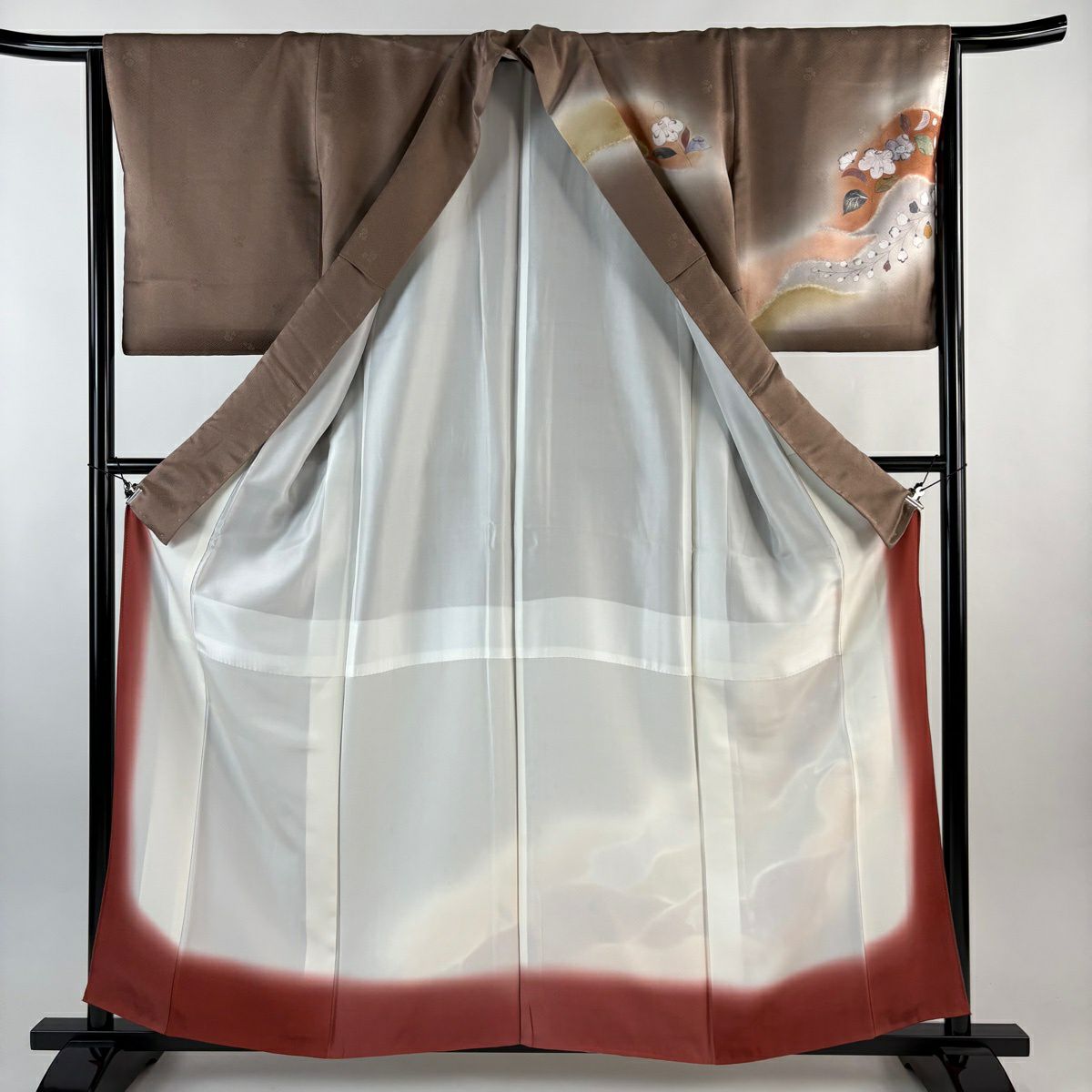 訪問服 身長159.5cm 袖長65cm M 雙層 辻花染 金銀彩 漸層 灰茶 純蠶絲 優品級