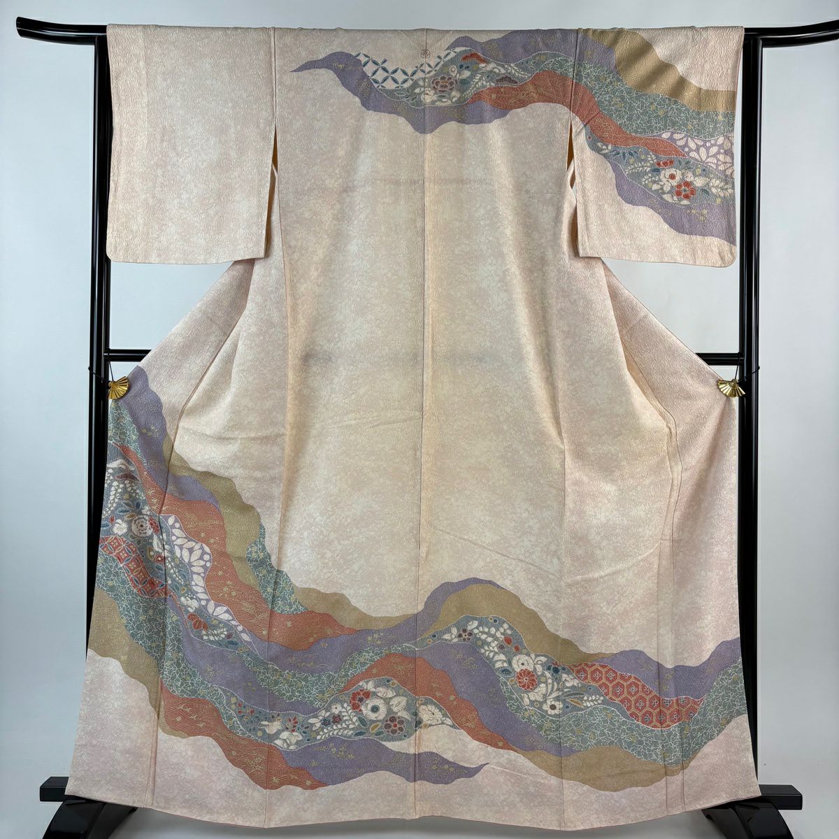 訪問服 身長164cm 袖長65cm M 雙層 道長取 草花紋紋 金彩裝飾 淺粉色 純蠶絲 優品級 一個紋