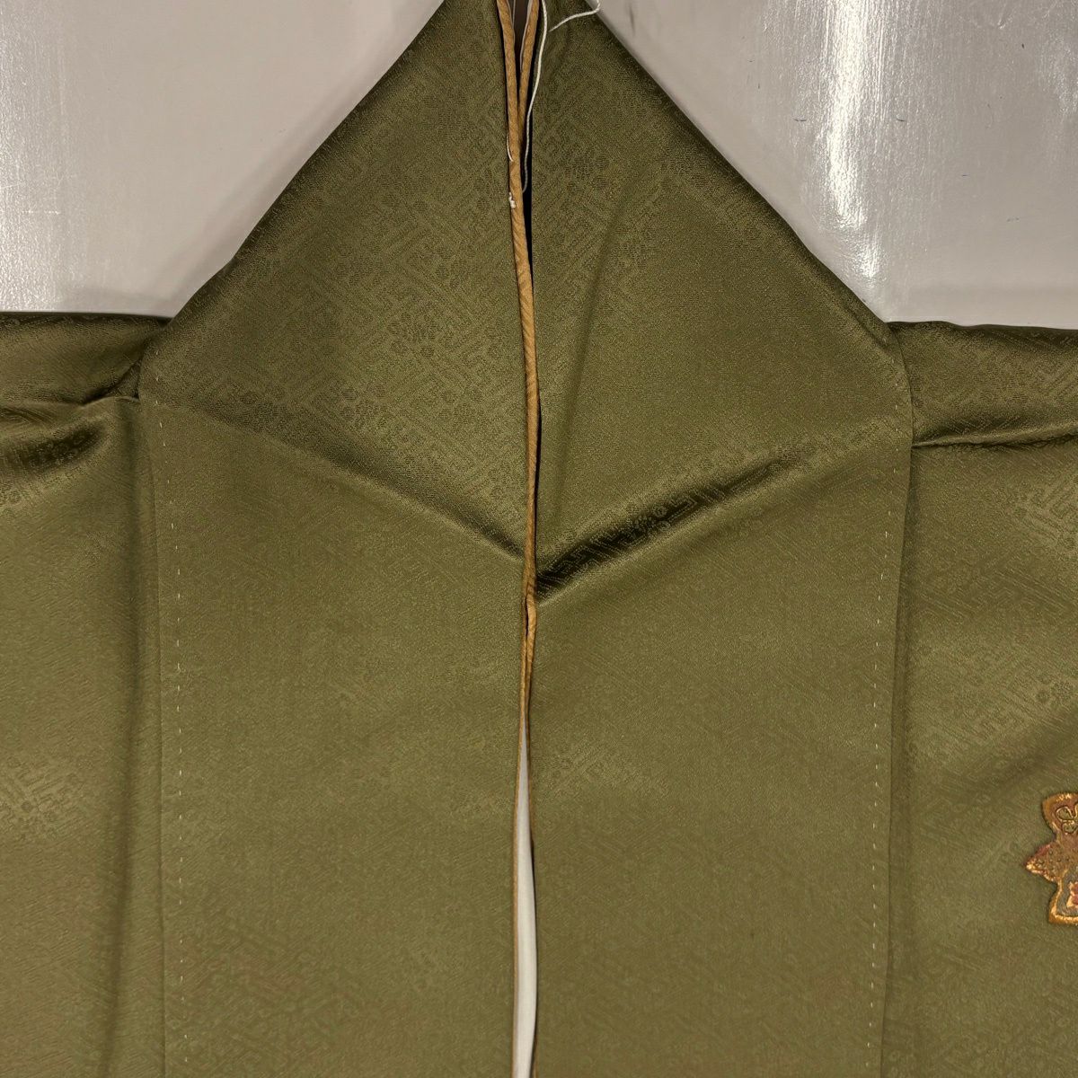 付下 身長155cm 袖長63.5cm S 雙層 華紋 地紋 金銀彩 刺繡 茶綠 純蠶絲 秀品級 一個紋