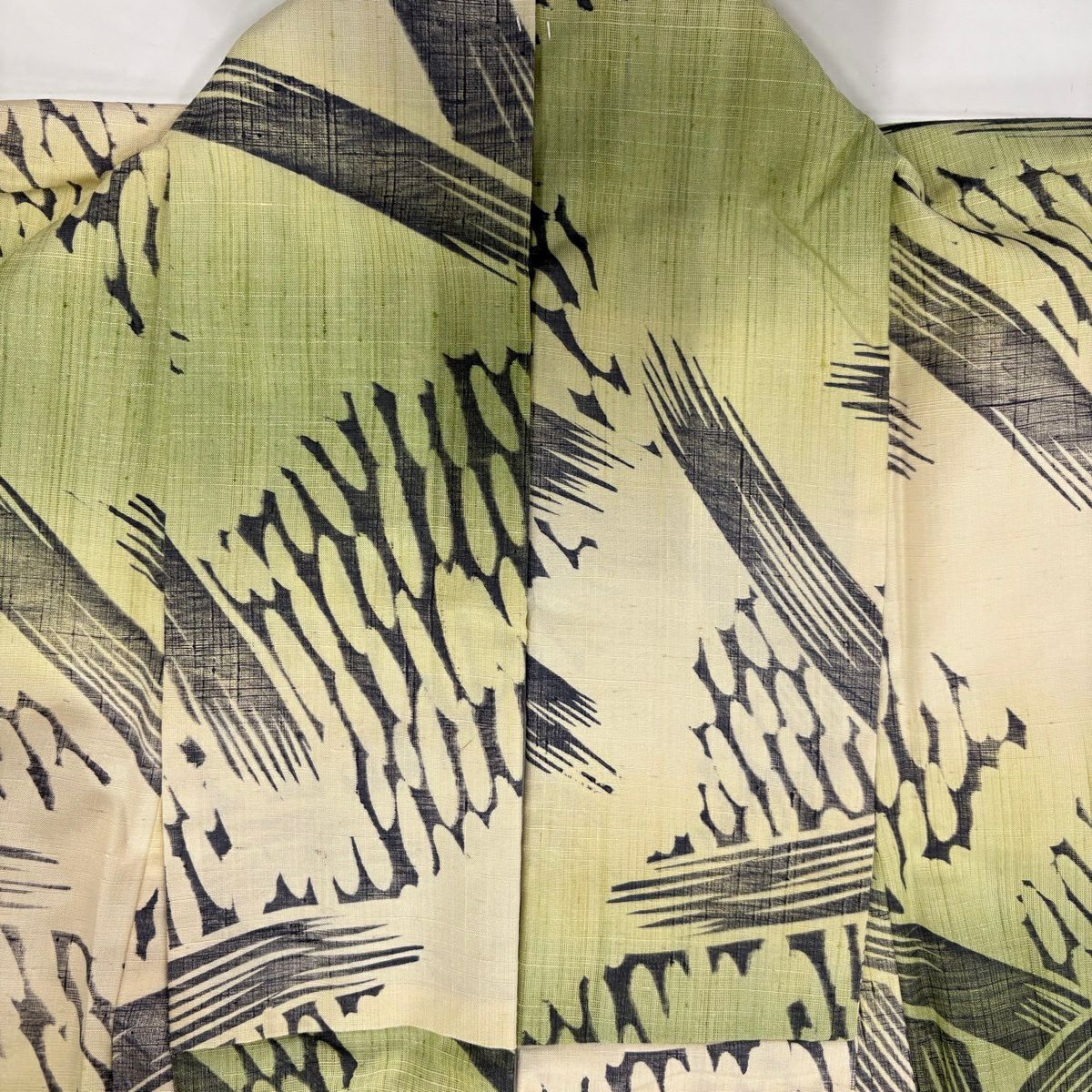 【美品】 小紋 身長152cm 袖長63cm S 雙層 紬織織 幾何學圖案 漸層 淺綠 純蠶絲 優品級