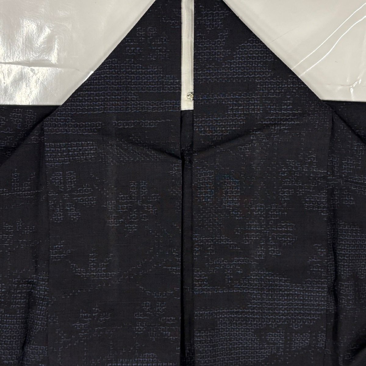 紬織 身長156.5cm 袖長62cm S 單層 證書あり 薄霞 草花紋紋 深藍 純蠶絲 優品級