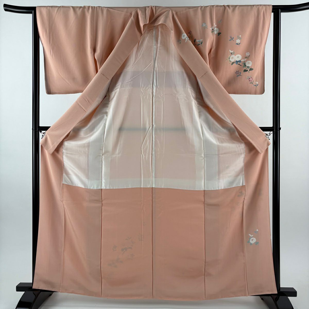 【美品】訪問服 身長163.5cm 袖長63.5cm S 雙層 草花紋紋 枝梅花 漸層 淺橙色 純蠶絲 優品級