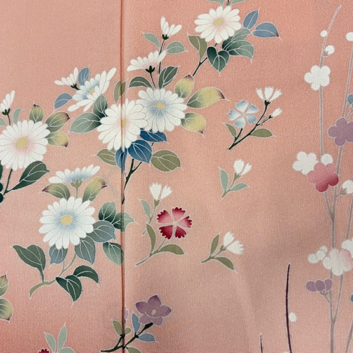 【美品】訪問服 身長163.5cm 袖長63.5cm S 雙層 草花紋紋 枝梅花 漸層 淺橙色 純蠶絲 優品級