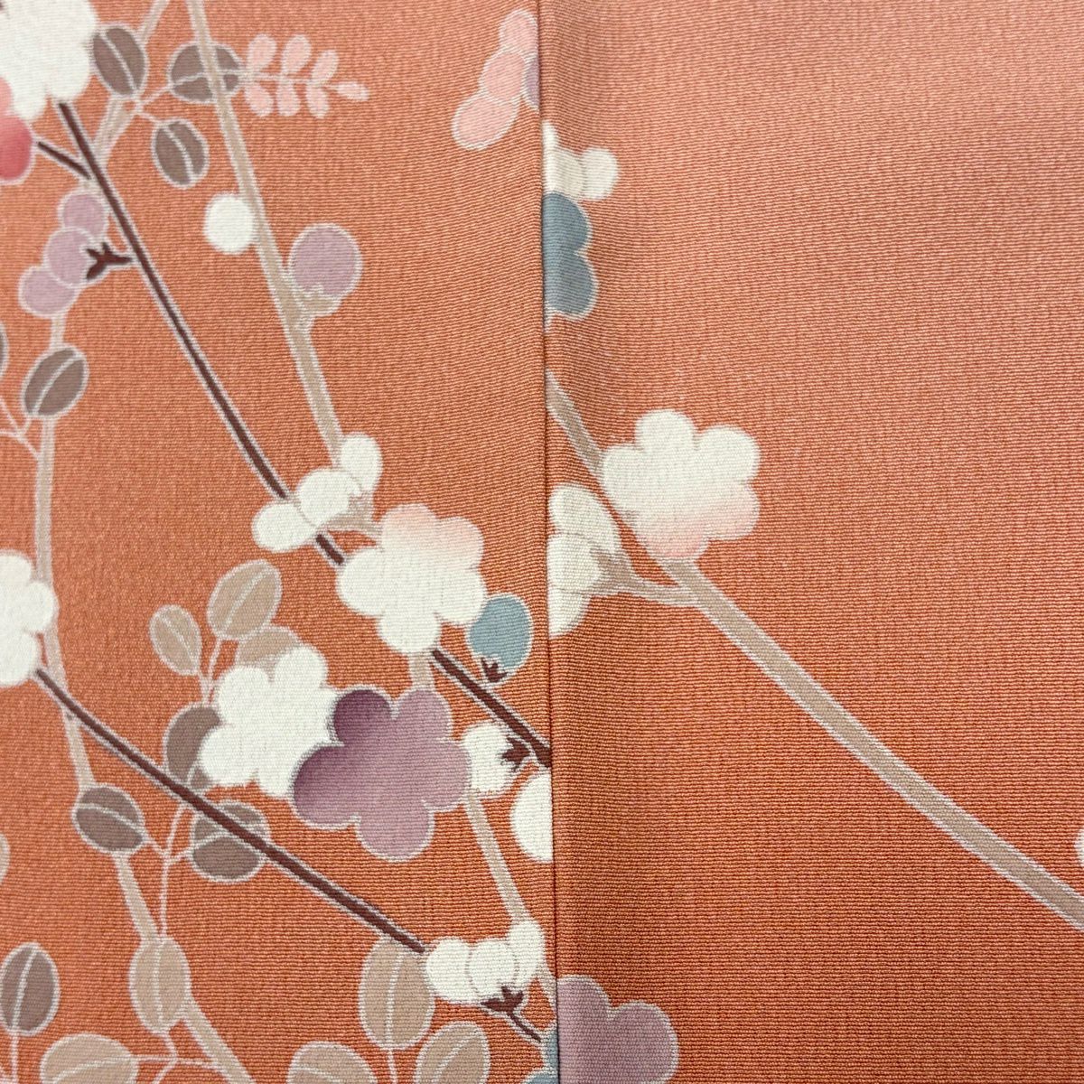 【美品】訪問服 身長163.5cm 袖長63.5cm S 雙層 草花紋紋 枝梅花 漸層 淺橙色 純蠶絲 優品級