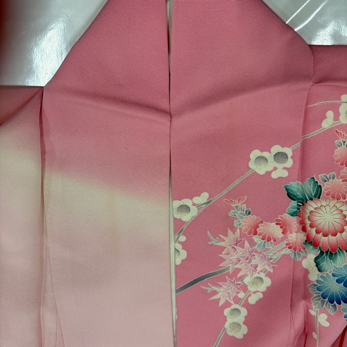 振袖禮服 身長163cm 袖長64cm M 雙層 牡丹 熨斗紋 金銀彩 漸層 淺粉色 純蠶絲 優品級