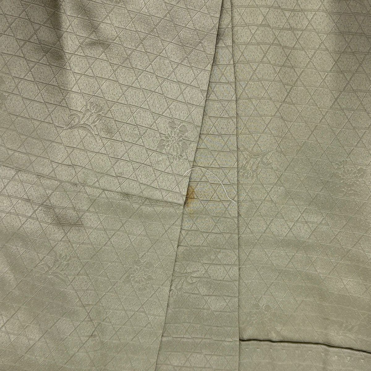 訪問服 身長161.5cm 袖長64.5cm M 雙層 草花紋紋 枝梅花 染分 ぼかし 灰綠 純蠶絲 秀品級