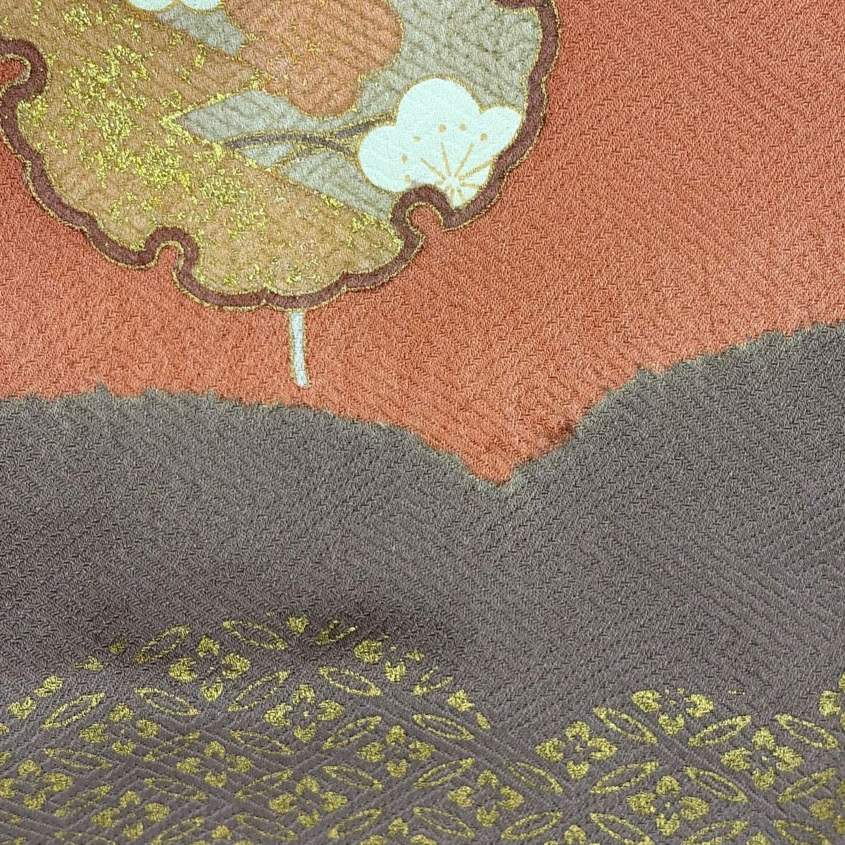 訪問服 身長157.5cm 袖長63.5cm S 雙層 雪輪 菊花 金絲 金銀彩 鮭粉色 純蠶絲 秀品級