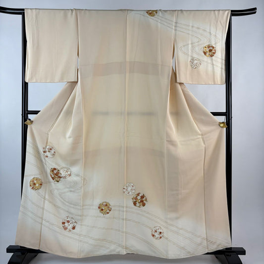 訪問服 身長160cm 袖長67cm M 雙層 花丸紋 流水 金絲 金銀彩 淺橙色 純蠶絲 優品級