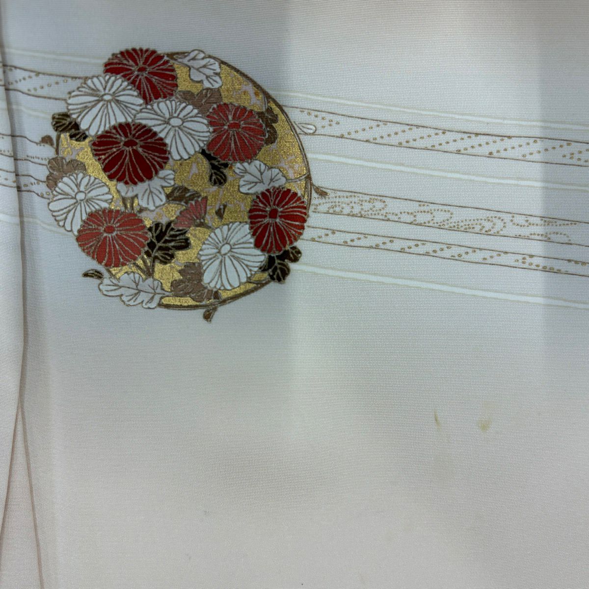 訪問服 身長160cm 袖長67cm M 雙層 花丸紋 流水 金絲 金銀彩 淺橙色 純蠶絲 優品級