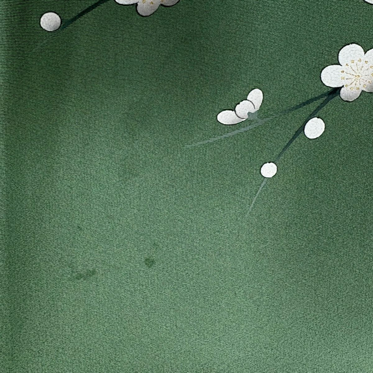 訪問服 身長161.5cm 袖長66.5cm M 雙層 菊花 御所車 刺繡 金糸 薄綠 純蠶絲 秀品級