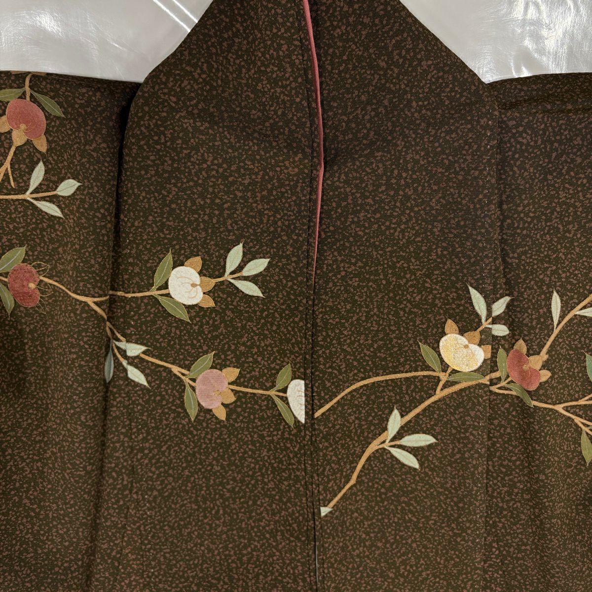 訪問服 身長158.5cm 袖長66cm M 雙層 橘 梅花 金彩裝飾 染分 茶 純蠶絲 秀品級