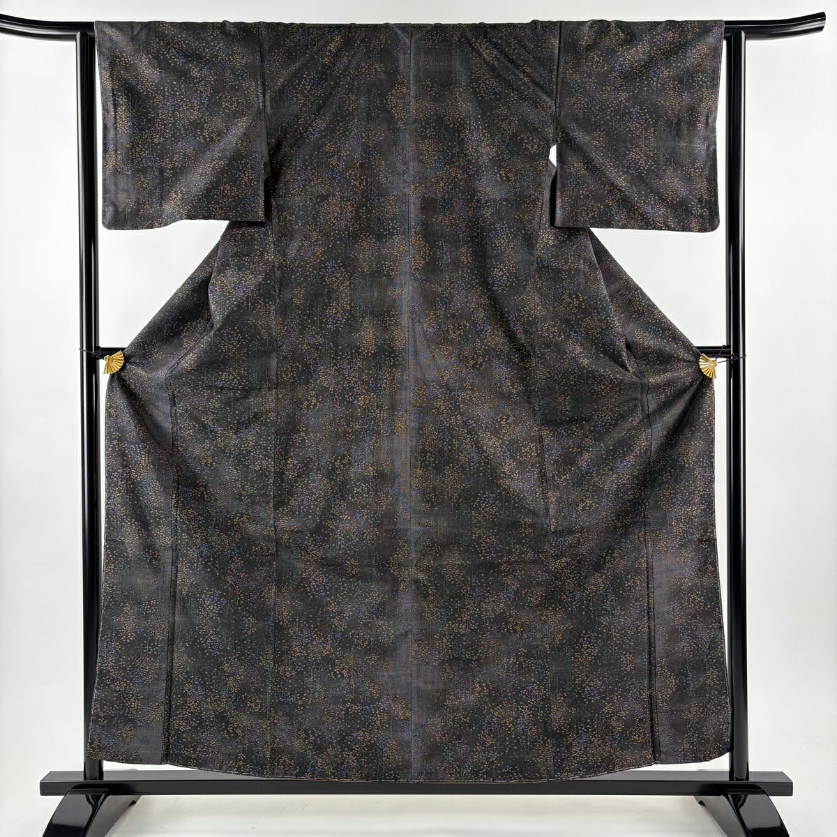 【美品】 大島紬織 身長159cm 袖長63cm S 雙層 樹木 墨 深色 純蠶絲 秀品級